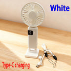 Handheld USB Fan:5-Speed Wind ,Mini Portable Foldable Rechargeable Neck-Hanging Fan with Digital Display for Office / Dormitory