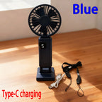 Handheld USB Fan:5-Speed Wind ,Mini Portable Foldable Rechargeable Neck-Hanging Fan with Digital Display for Office / Dormitory