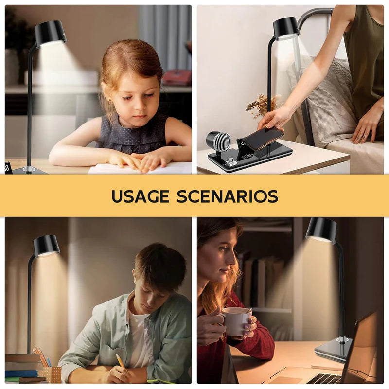 4-in-1 Wireless Charger with BT Speaker | Fast Wireless Charging LED Desk Lamp.
