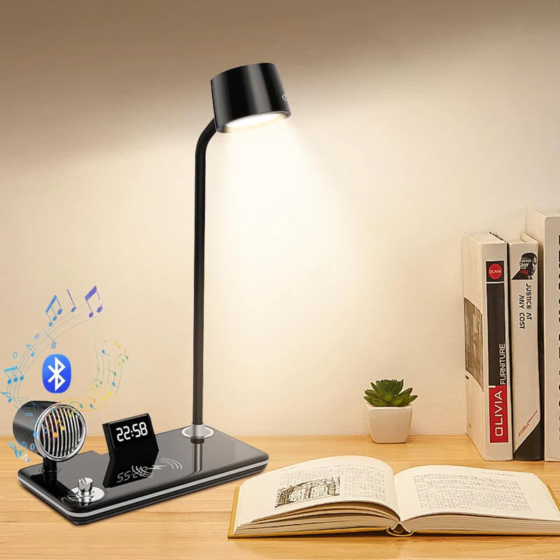 4-in-1 Wireless Charger with BT Speaker | Fast Wireless Charging LED Desk Lamp.