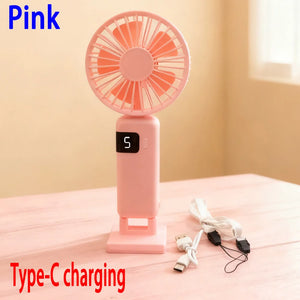 Stay Cool Anywhere with Our 5-Speed Handheld USB Fan: Mini Portable, Rechargeable, and Neck-Hanging with Digital Display!