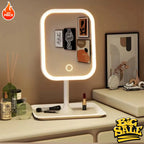 Illuminate Your Beauty: 1Pc LED Modern Desktop Vanity Mirror with 3 Color Light for Effortless Makeup Application