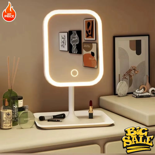 Illuminate Your Beauty: 1Pc LED Modern Desktop Vanity Mirror with 3 Color Light for Effortless Makeup Application