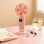 Handheld USB Fan:5-Speed Wind ,Mini Portable Foldable Rechargeable Neck-Hanging Fan with Digital Display for Office / Dormitory
