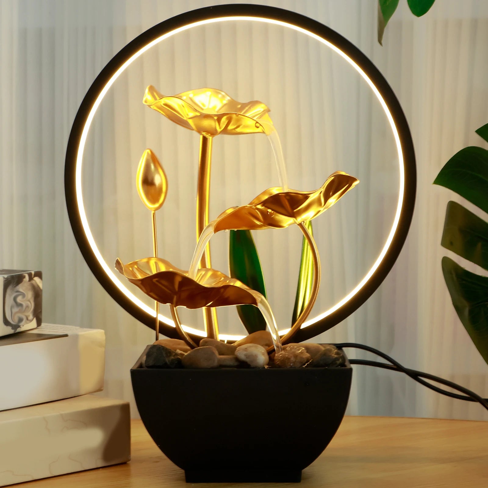 Transform Your Space with the USB-Powered Tabletop Water Fountain - Relax and Unwind with Natural Rocks and LED Lights