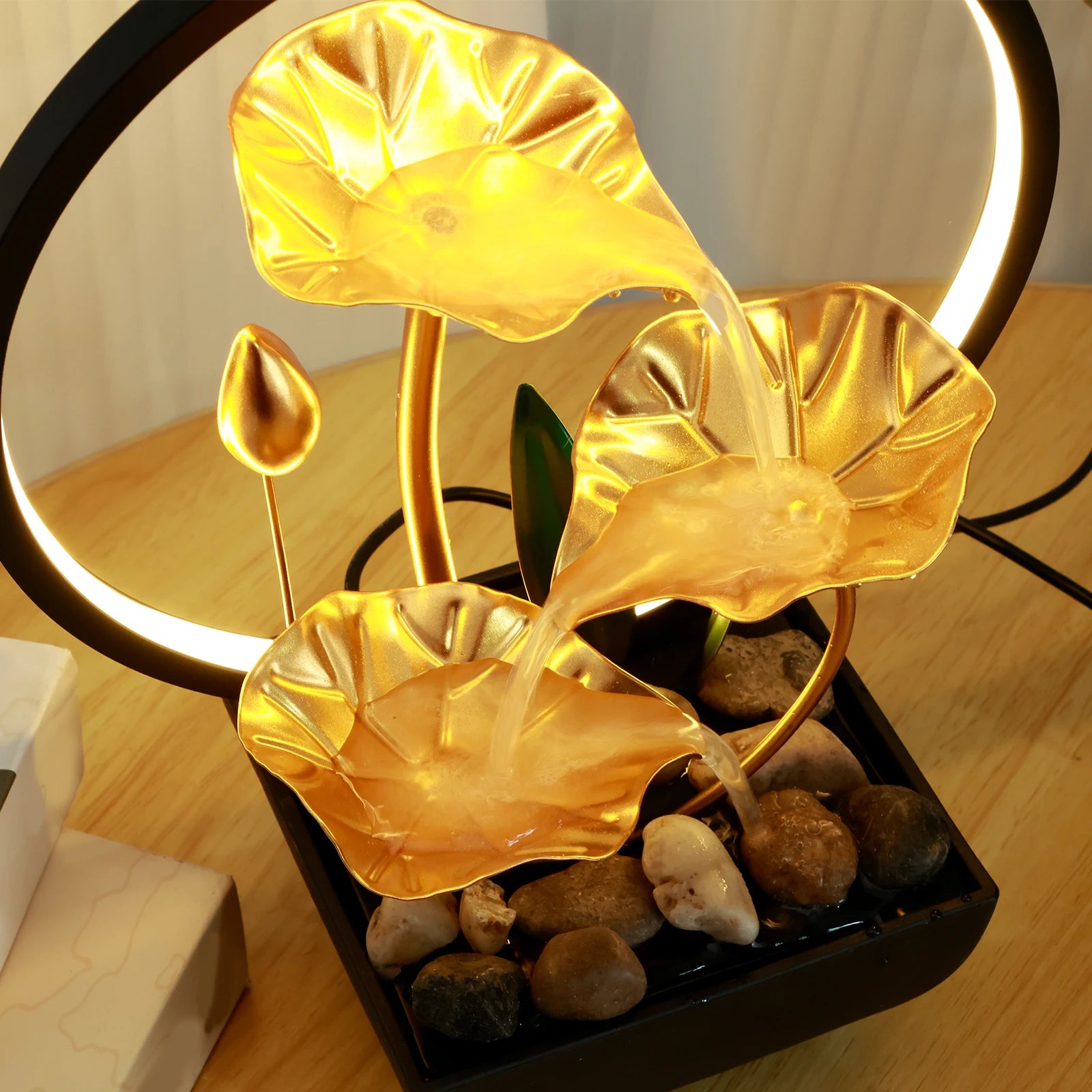 Transform Your Space with the USB-Powered Tabletop Water Fountain - Relax and Unwind with Natural Rocks and LED Lights
