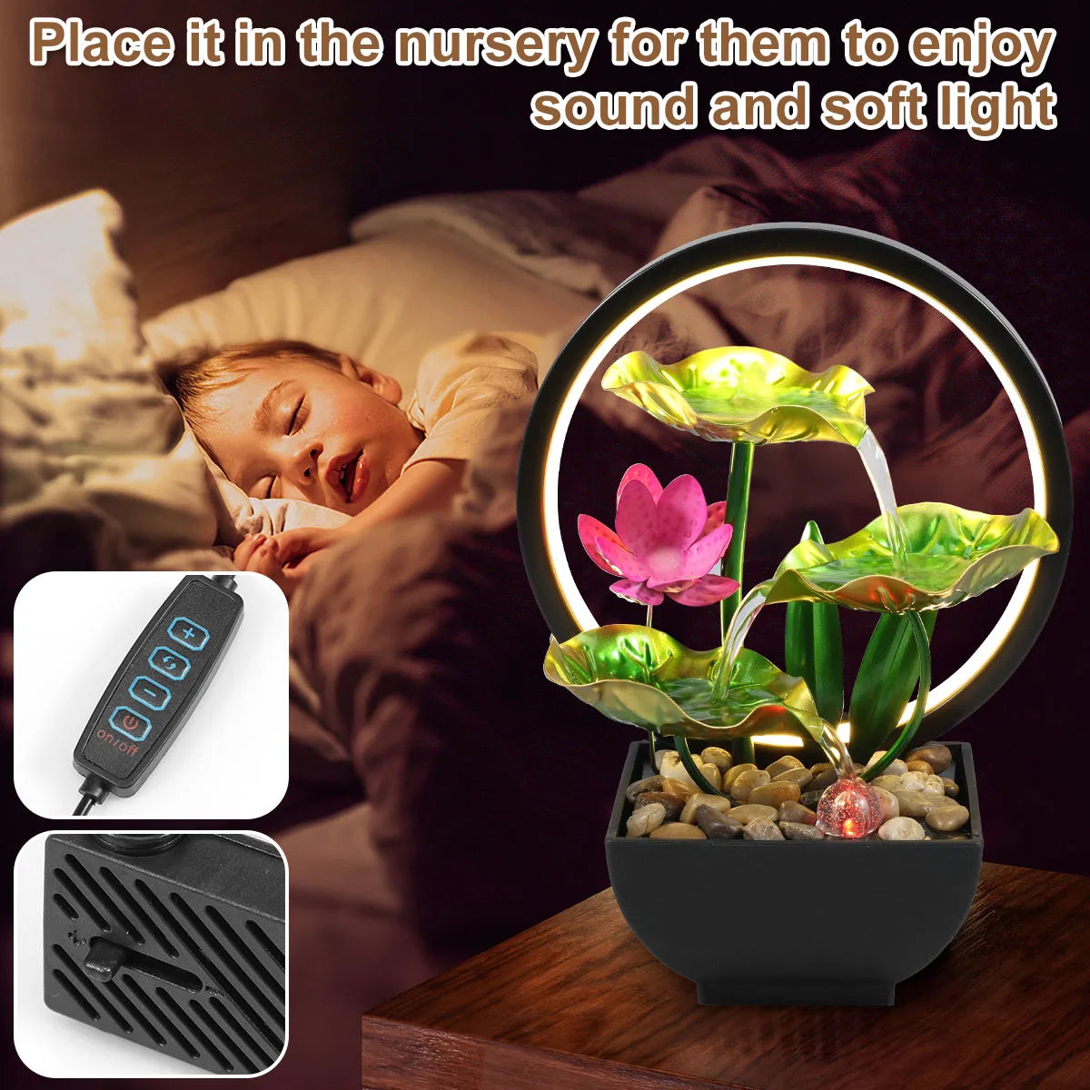 Transform Your Space with the USB-Powered Tabletop Water Fountain - Relax and Unwind with Natural Rocks and LED Lights