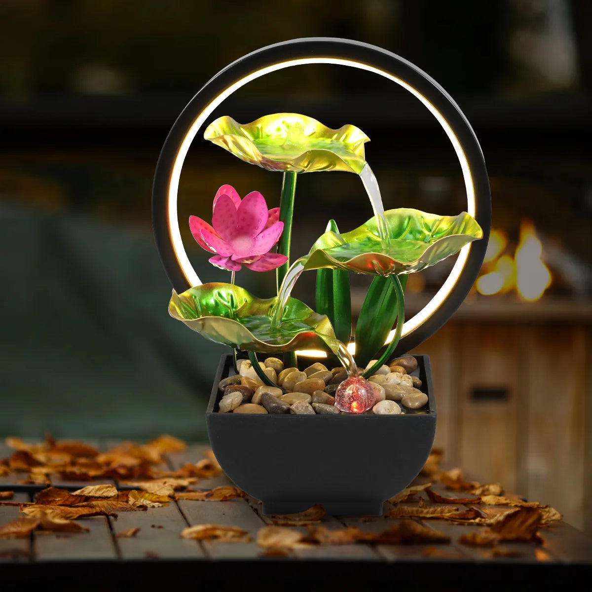 Transform Your Space with the USB-Powered Tabletop Water Fountain - Relax and Unwind with Natural Rocks and LED Lights