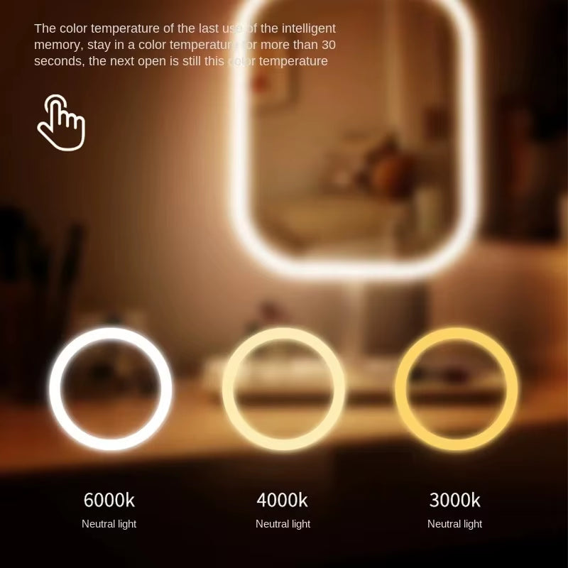 Illuminate Your Beauty: 1Pc LED Modern Desktop Vanity Mirror with 3 Color Light for Effortless Makeup Application