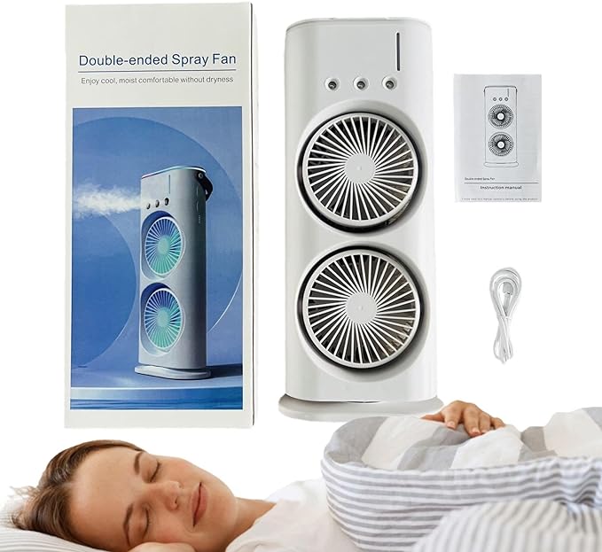 ❄️ Double Ended Spray Fan | Portable USB Rechargeable Mist Cooling Fan | Dual Fan Air Cooler with LED Light.