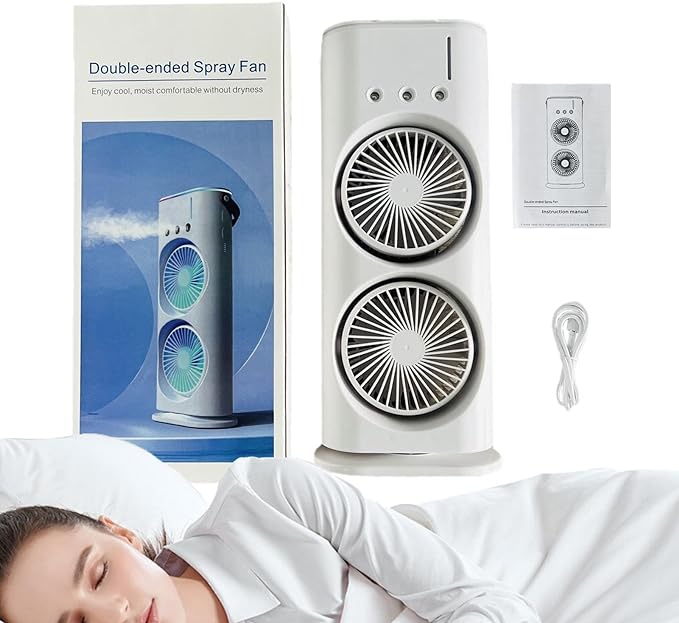 ❄️ Double Ended Spray Fan | Portable USB Rechargeable Mist Cooling Fan | Dual Fan Air Cooler with LED Light.
