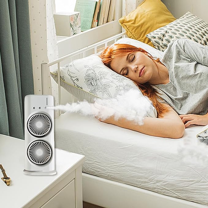 ❄️ Double Ended Spray Fan | Portable USB Rechargeable Mist Cooling Fan | Dual Fan Air Cooler with LED Light.