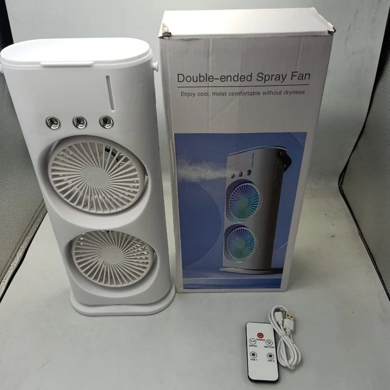 ❄️ Double Ended Spray Fan | Portable USB Rechargeable Mist Cooling Fan | Dual Fan Air Cooler with LED Light.