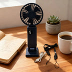 Handheld USB Fan:5-Speed Wind ,Mini Portable Foldable Rechargeable Neck-Hanging Fan with Digital Display for Office / Dormitory