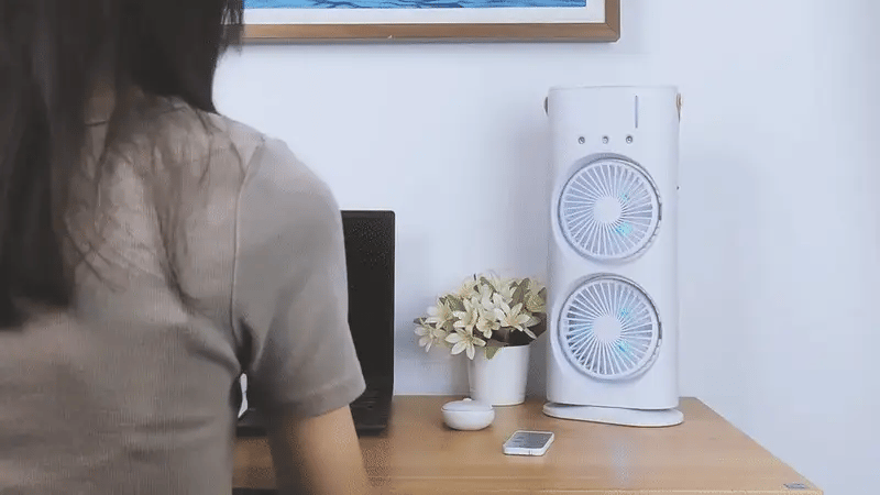 ❄️ Double Ended Spray Fan | Portable USB Rechargeable Mist Cooling Fan | Dual Fan Air Cooler with LED Light.