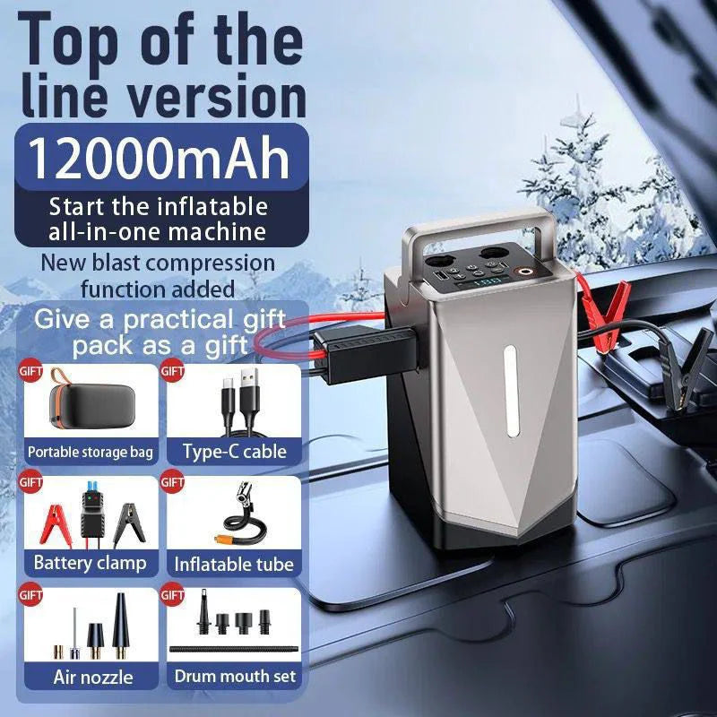 Portable Multi-Function Car Jump Starter | 12000mAh Air Compressor & Emergency Power Bank.